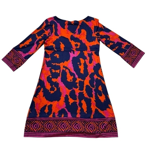 DIANE VON FURSTENBERG VINTAGE 100% Silk Orange Blue Dress Size 4 VGUC - Picture 2 of 5